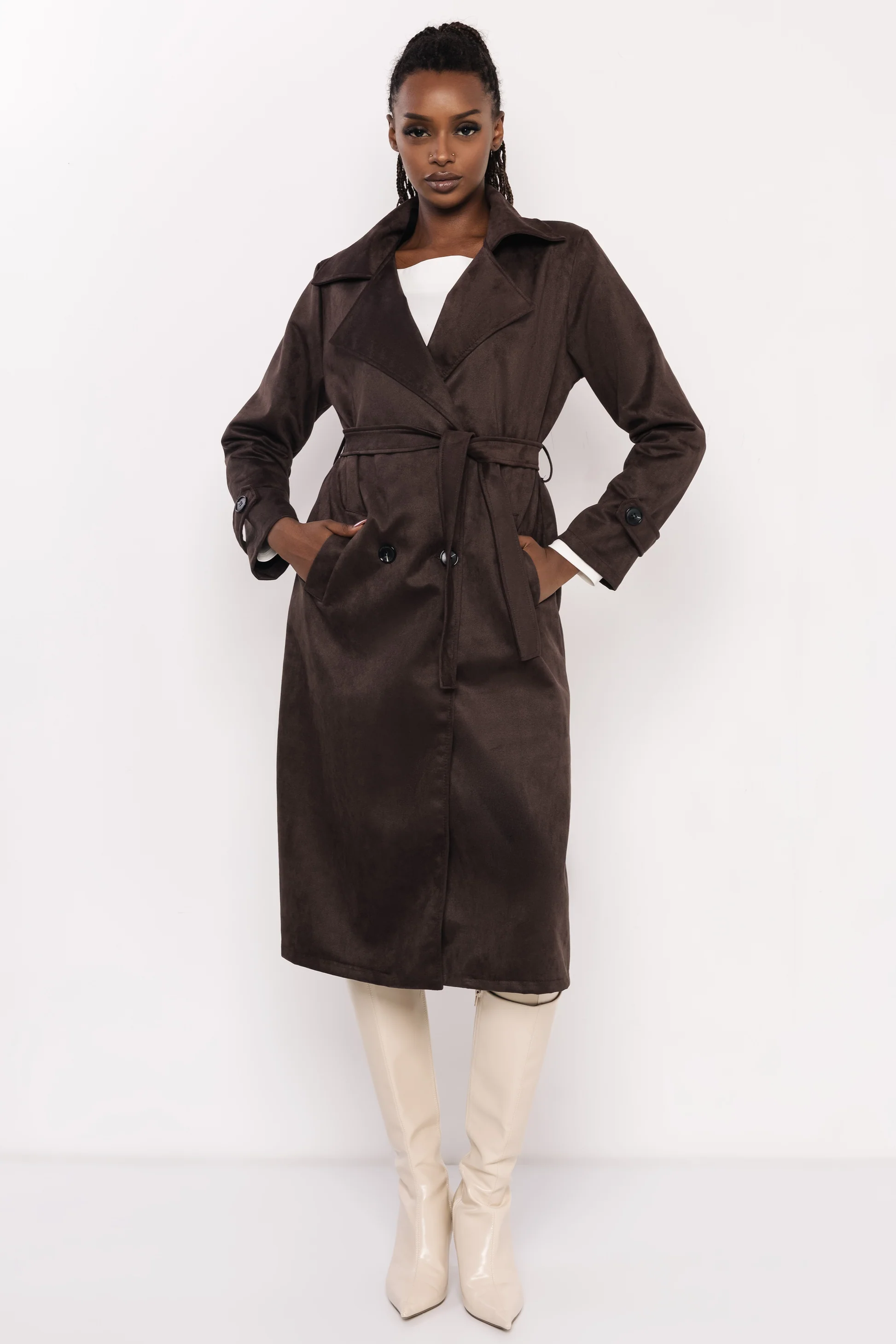 AMNESIA Drina művelúr kabát/sötétbarna