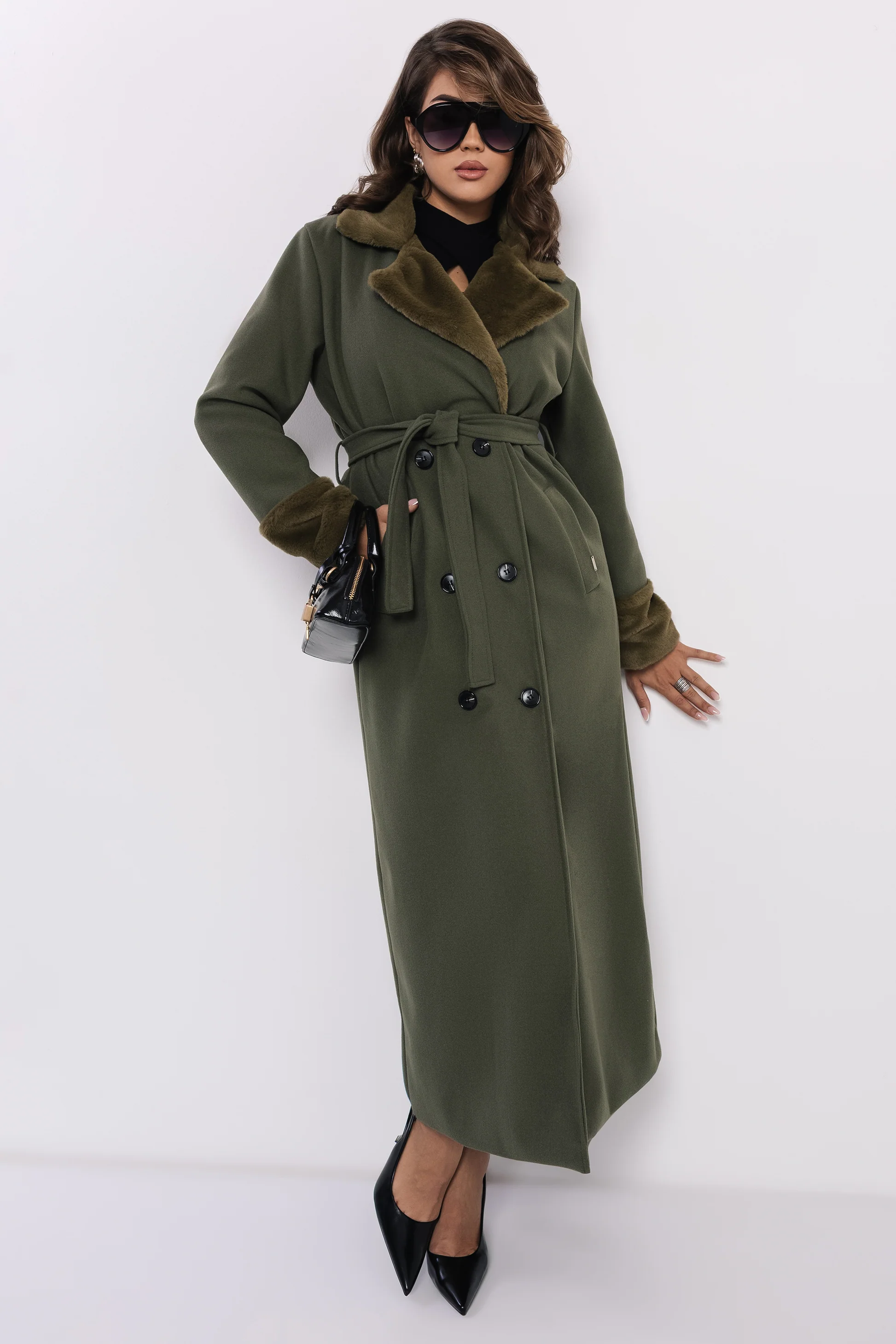 AMNESIA Foma szőrös galléros kabát/zöld