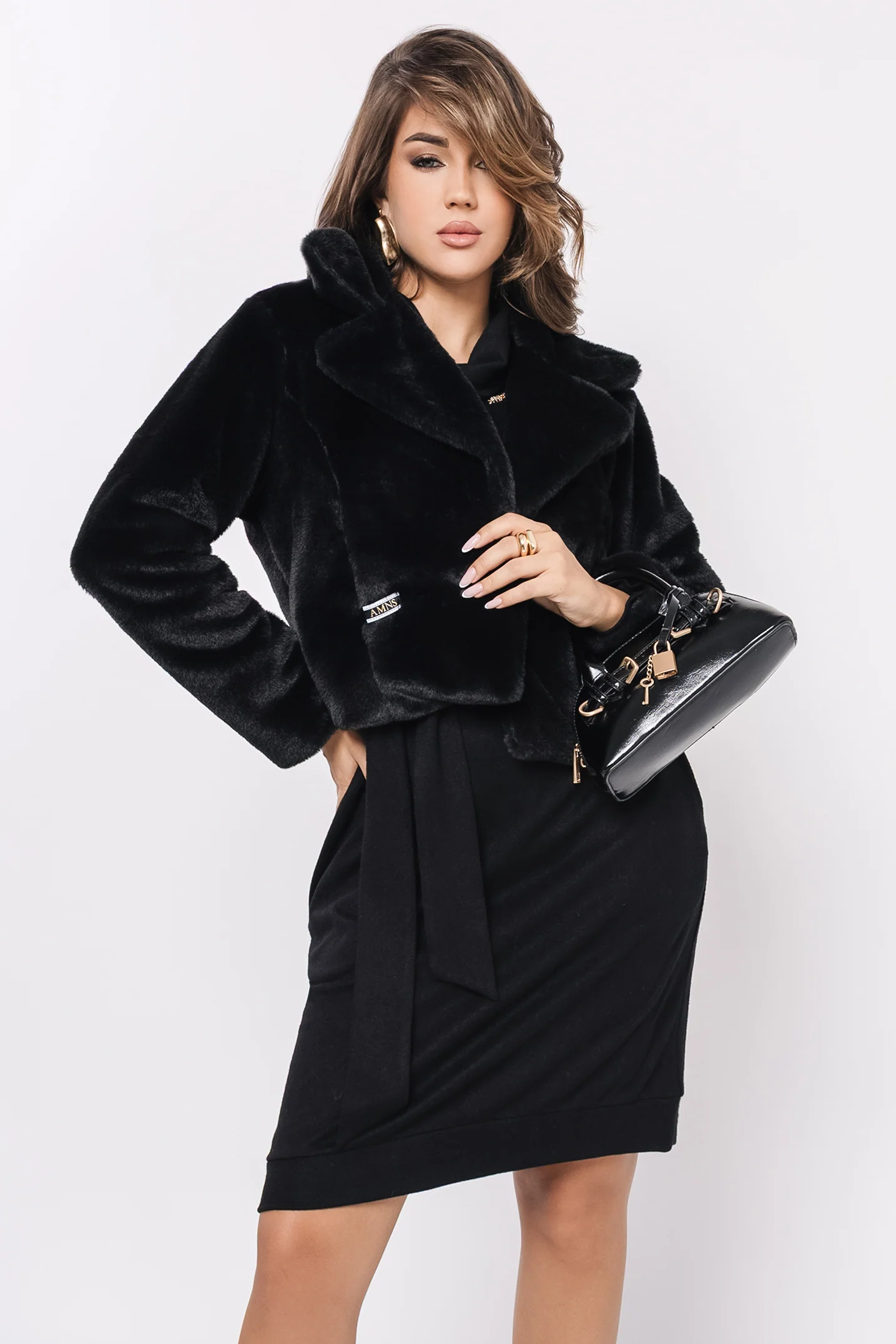 AMNESIA Furila szörme kiskabát/fekete