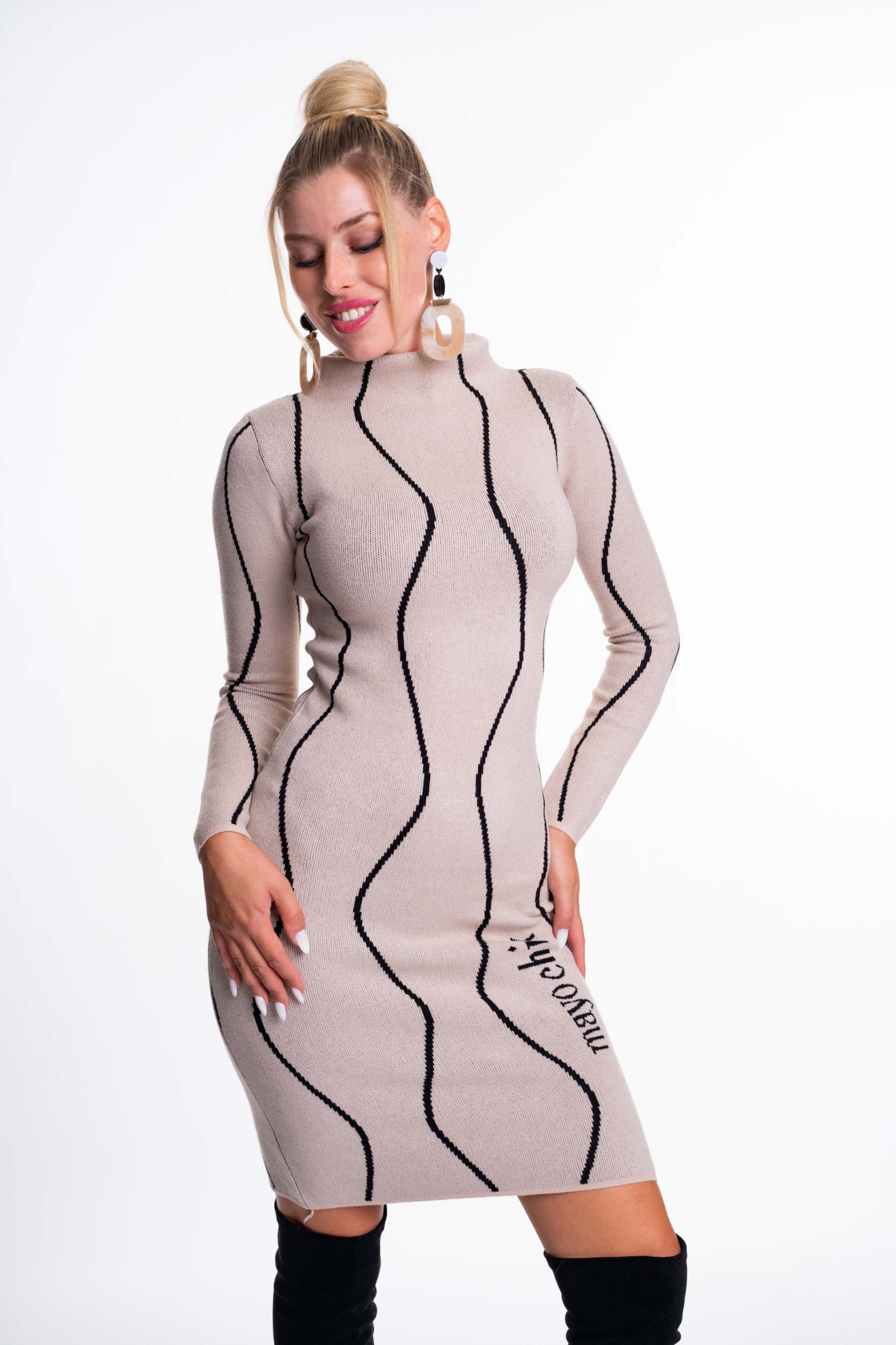 MAYO CHIX Holly kötött ruha/bézs-fekete