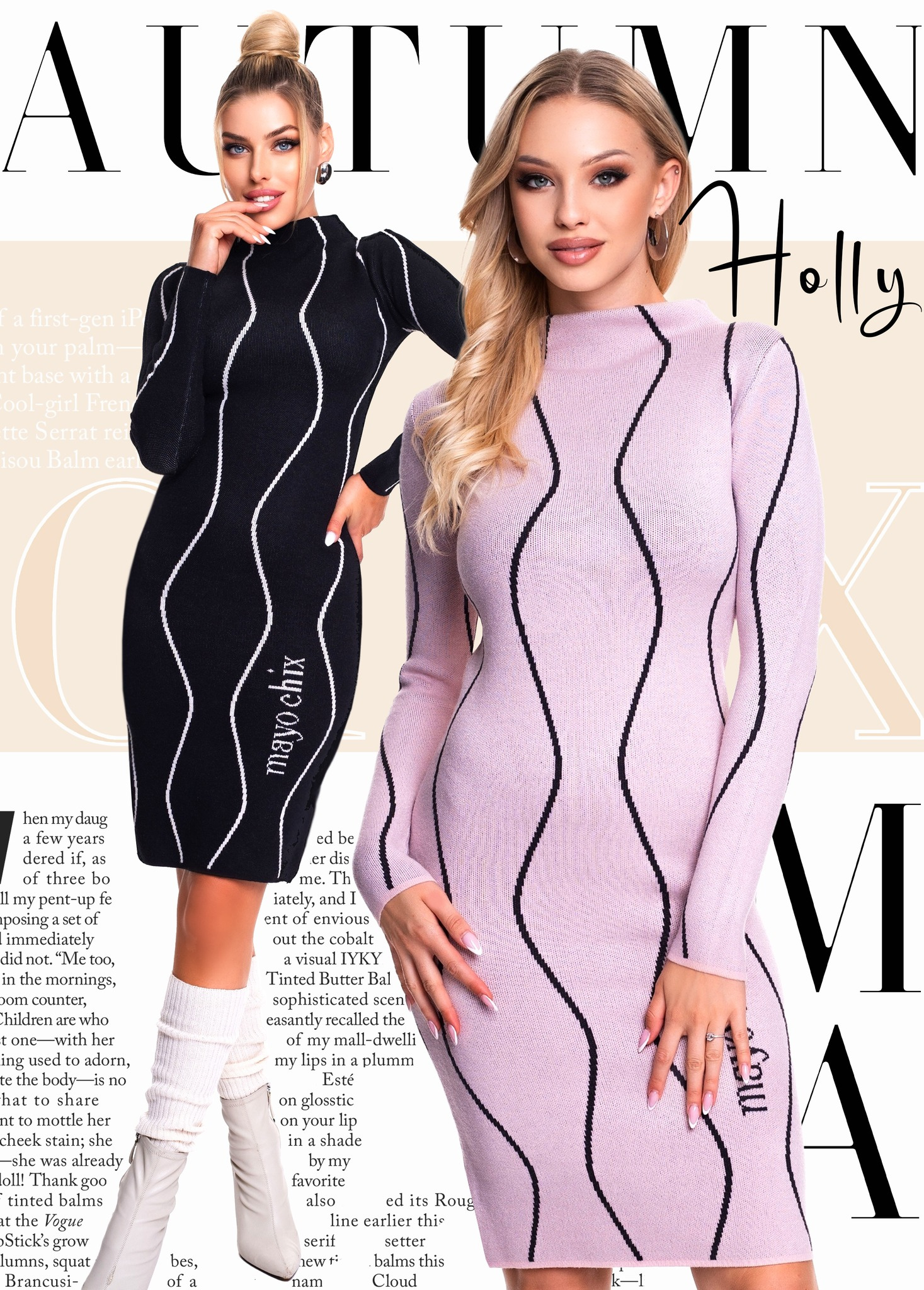 MAYO CHIX Holly kötött ruha/púder-fekete