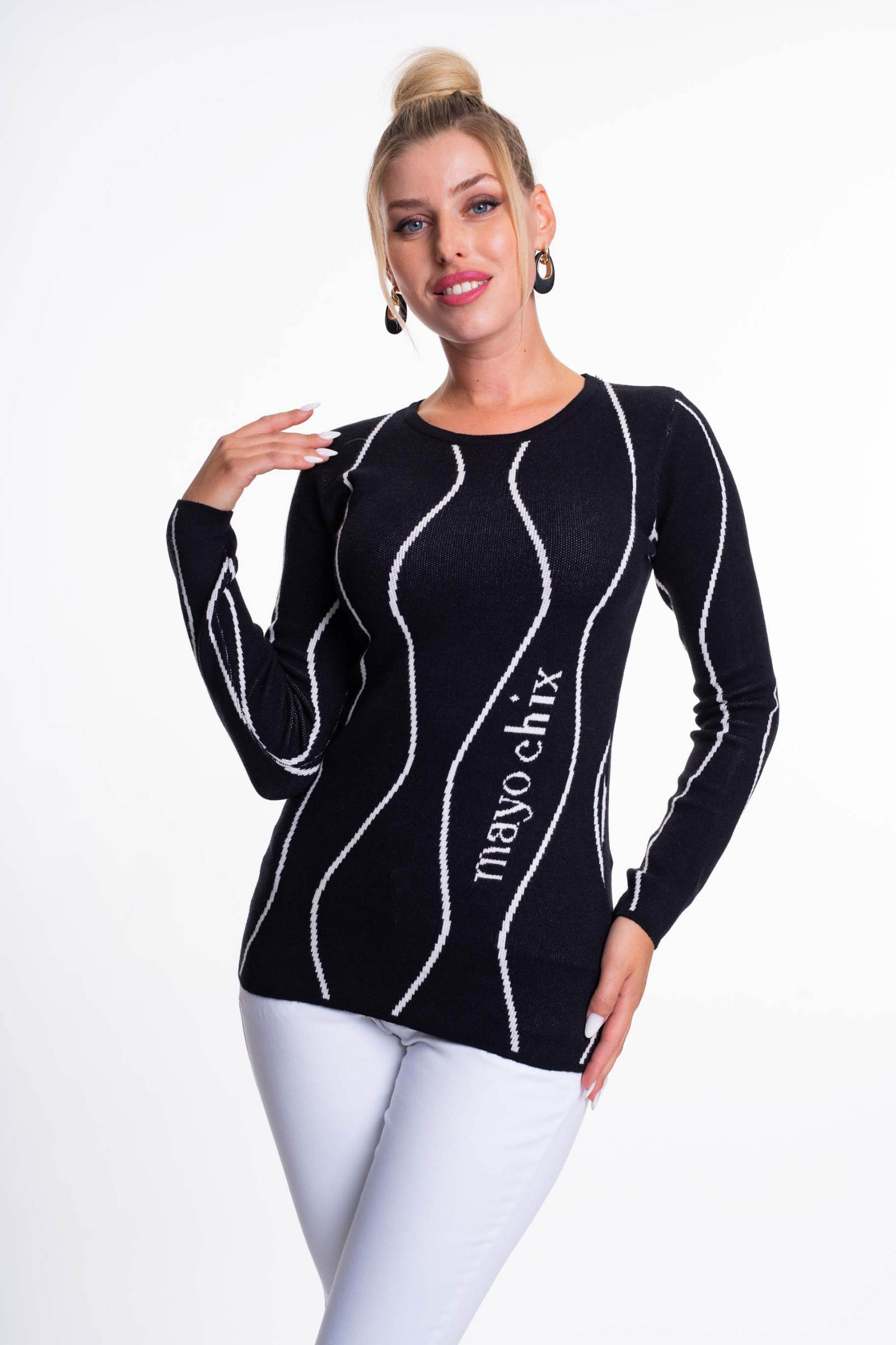 MAYO CHIX Polla kötött pulóver/fekete-fehér