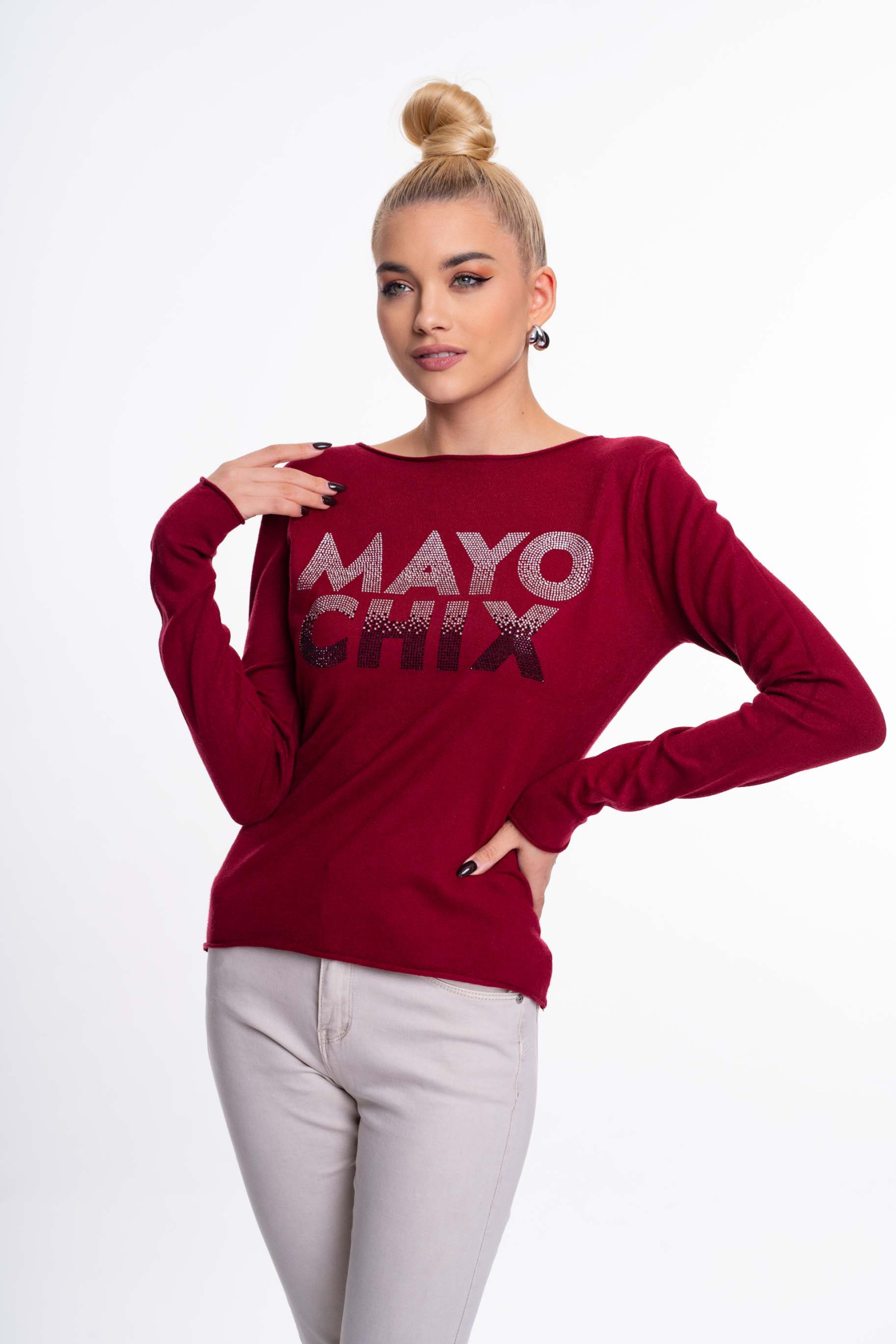 MAYO CHIX Nápoly kötött pulóver/burgundi