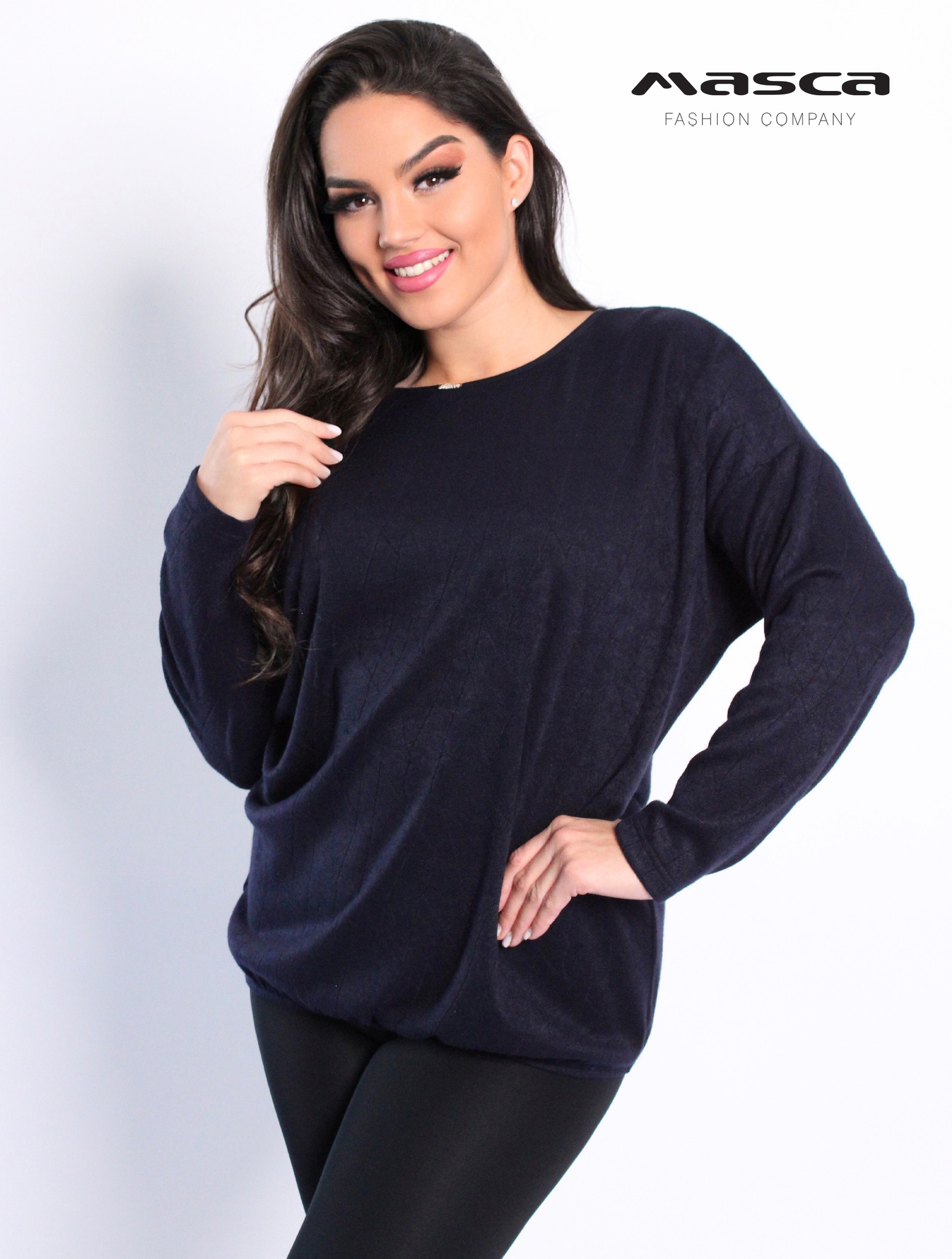 Anyagában mintás kötött bő felső/sötétkék