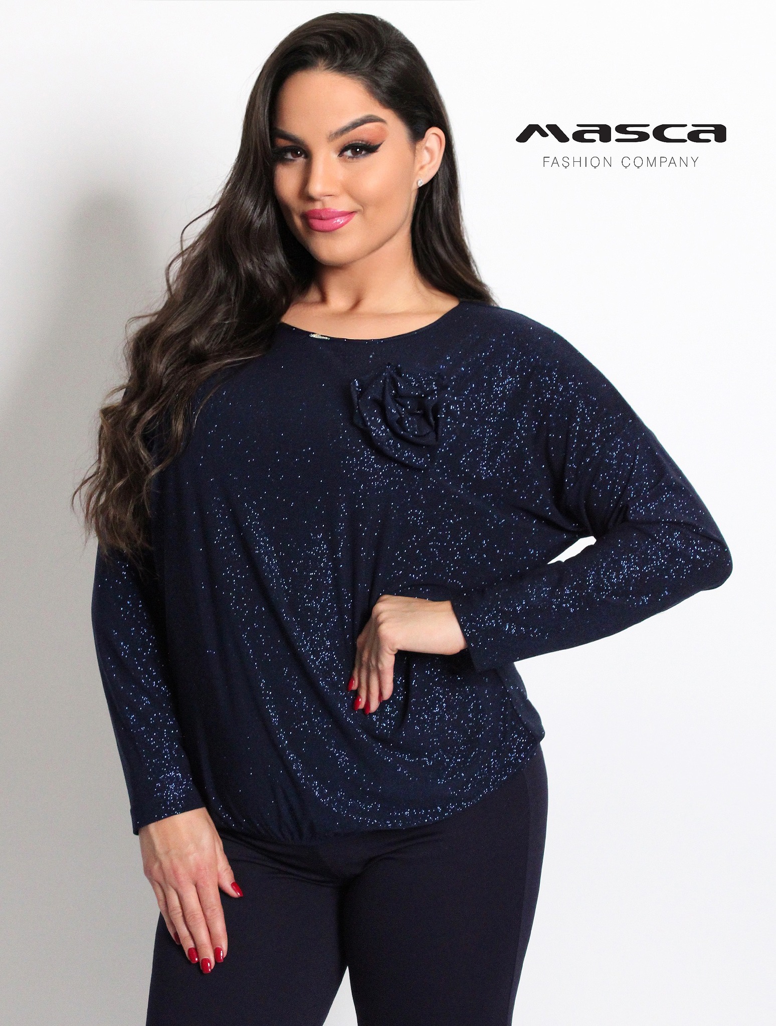 Csillámos bő felső/sötétkék