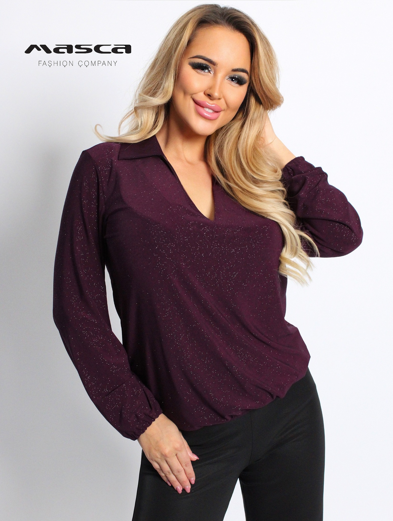 Csillámos bő felső/padlizsán