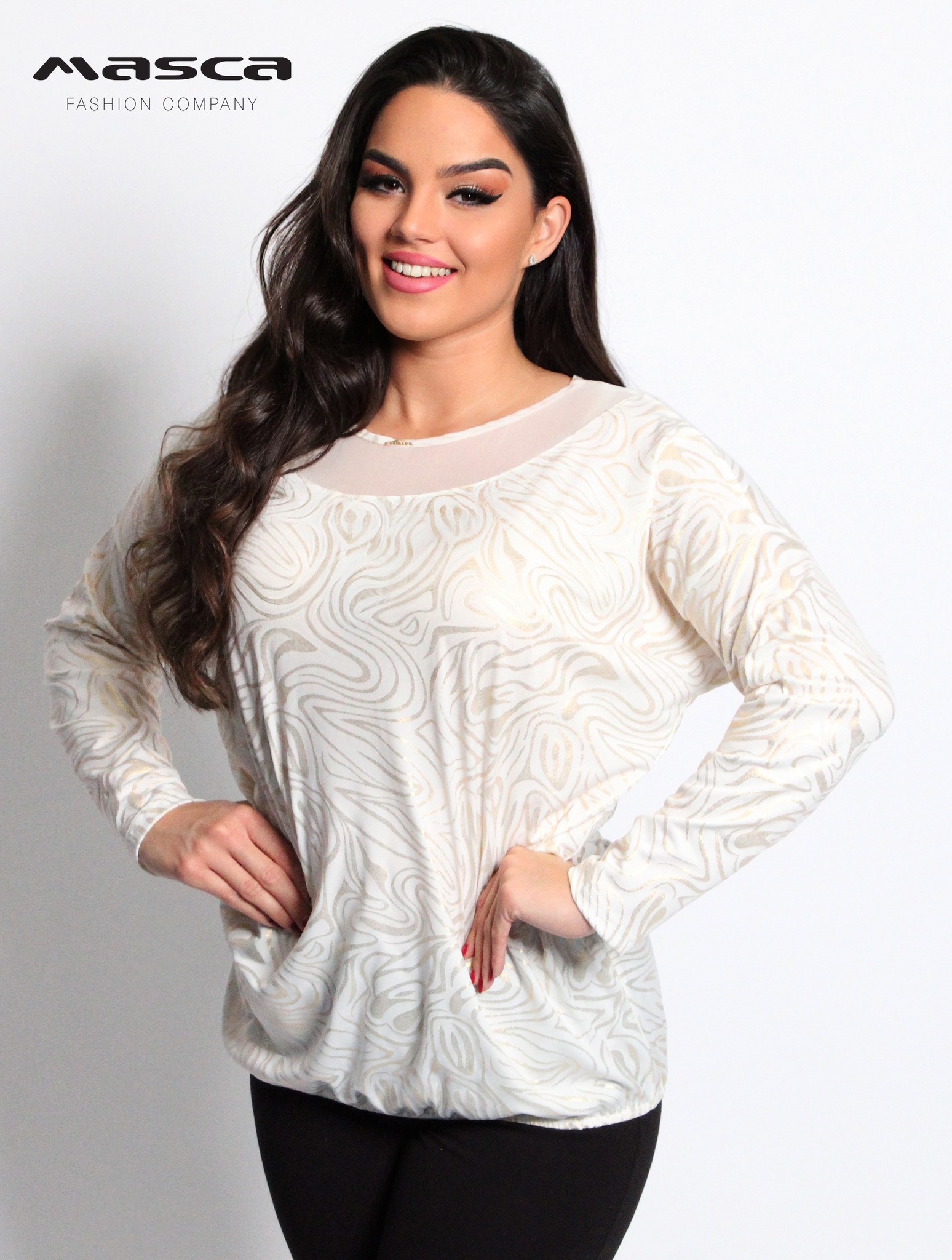 Neccbetétes bő felső/arany nyomás