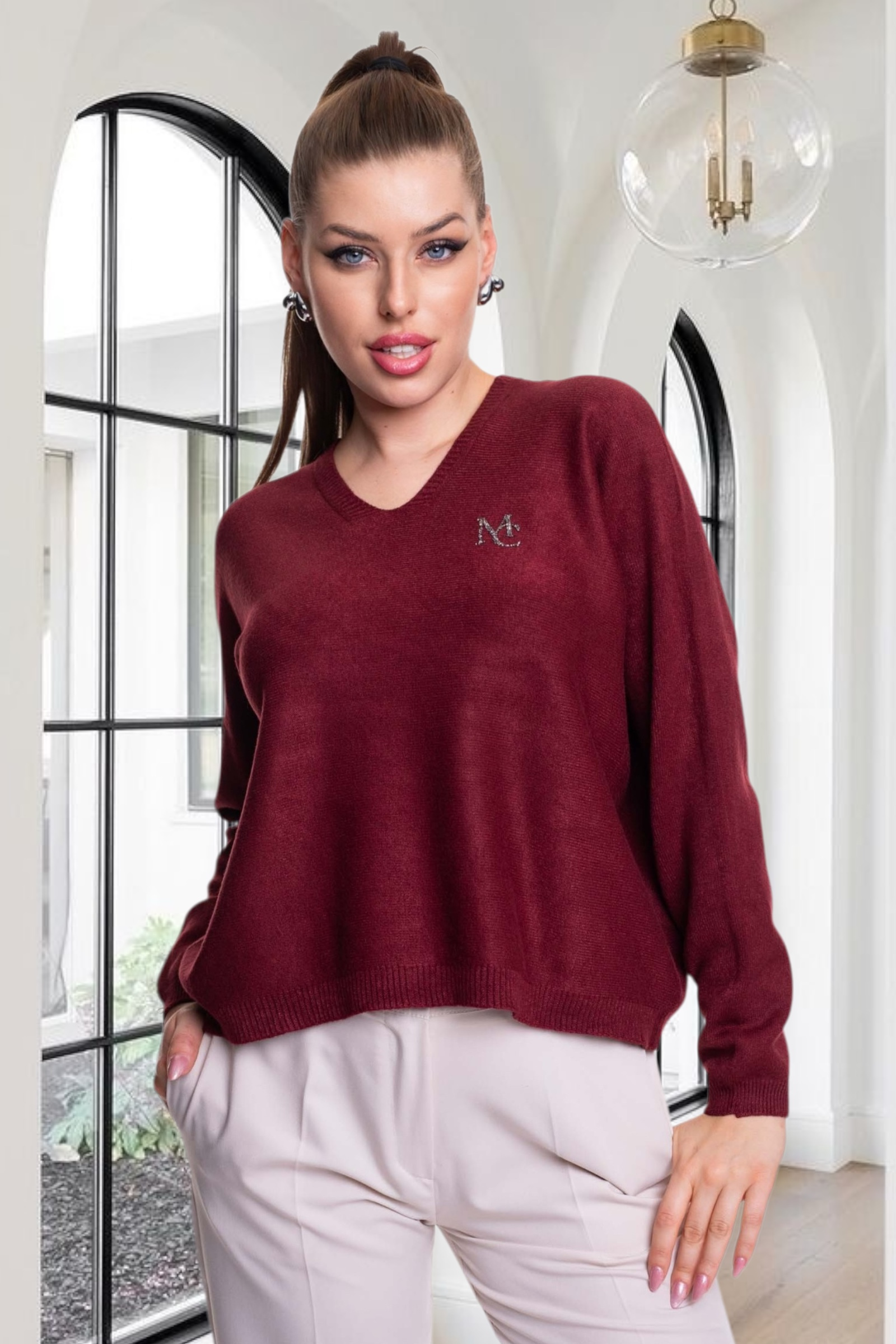 MAYO CHIX Montblanc kötött pulóver/burgundi