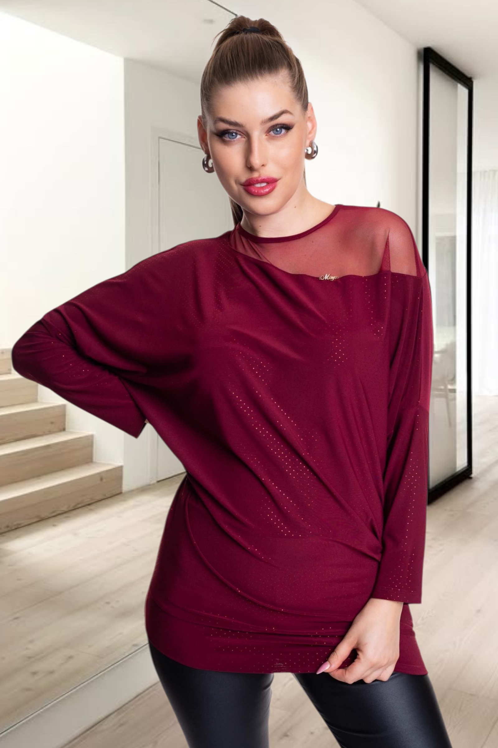 MAYO CHIX Trixi mintás alkalmi tunika/burgundi