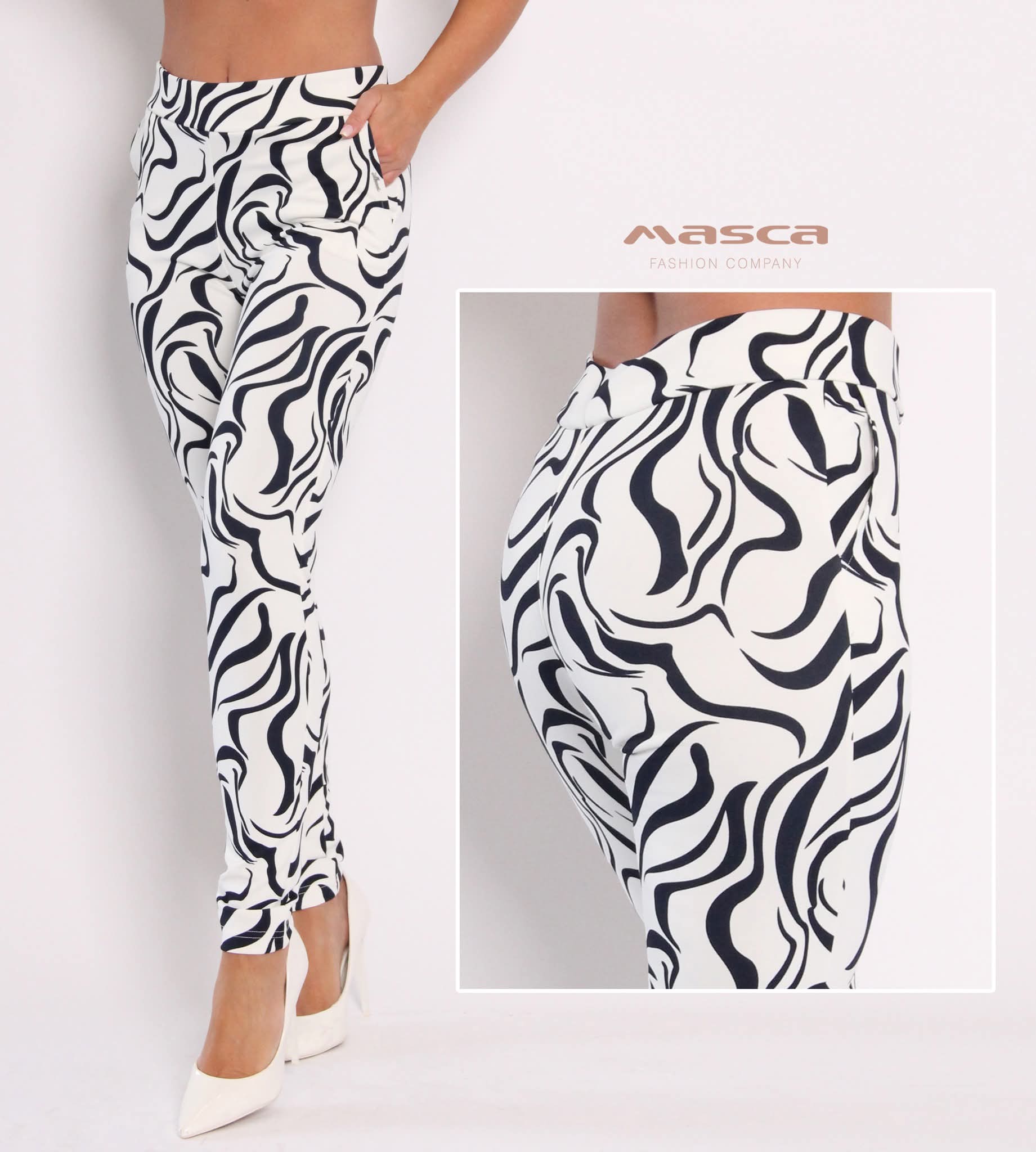 Zsebes mintás nadrág/sötétkék-ekrü