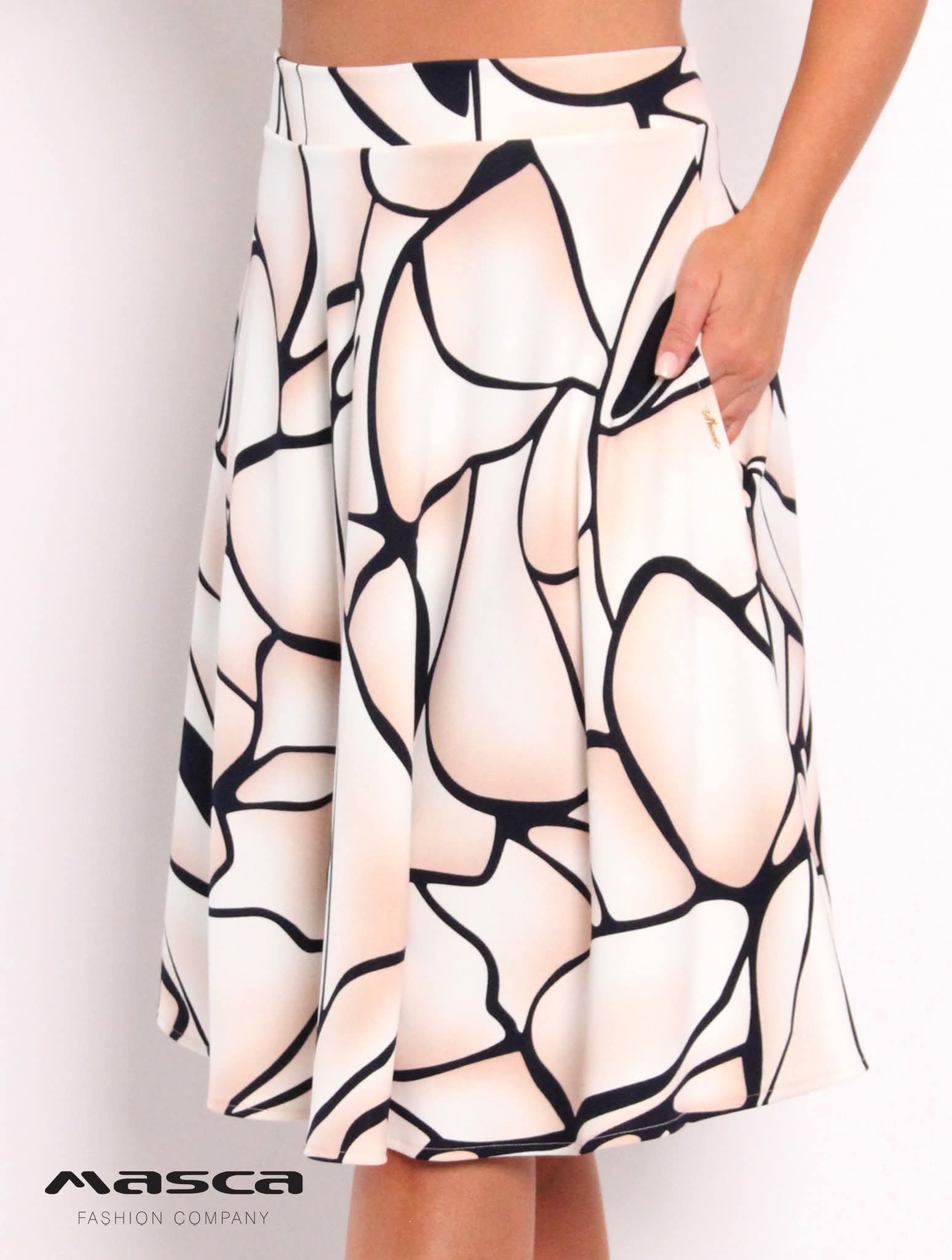 Zsebes mintás szoknya/ekrü-bézs-sötétkék